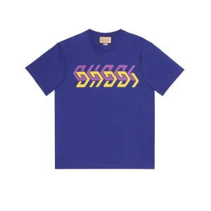 Gucci Cotton Jersey T-Shirt With Gucci Mirror Print In Blue – GT17