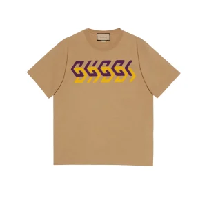 Gucci Cotton Jersey T-Shirt With Gucci Mirror Print In Camel – GT19