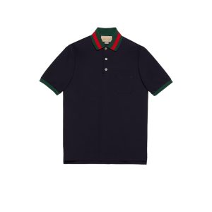 Gucci Cotton Piquet Polo with Web Collar In Black – GT02