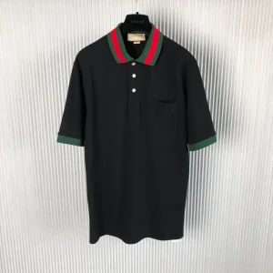 Gucci Cotton Piquet Polo with Web Collar In Black – GT02